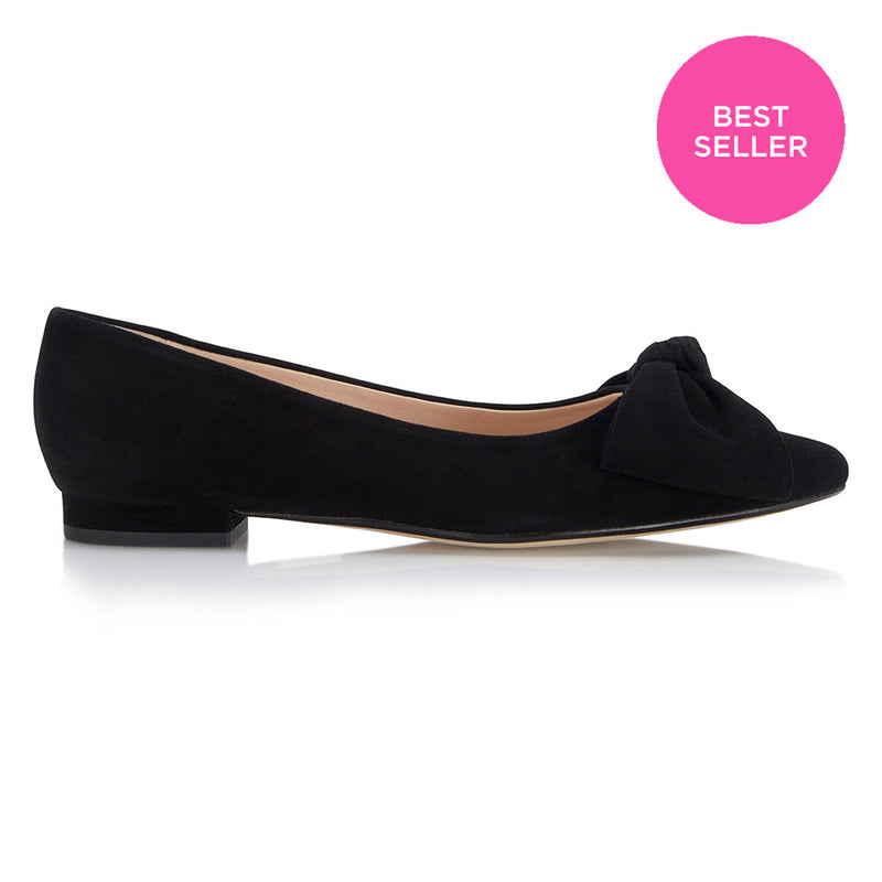 Bow Flat Shoe - Suede Black