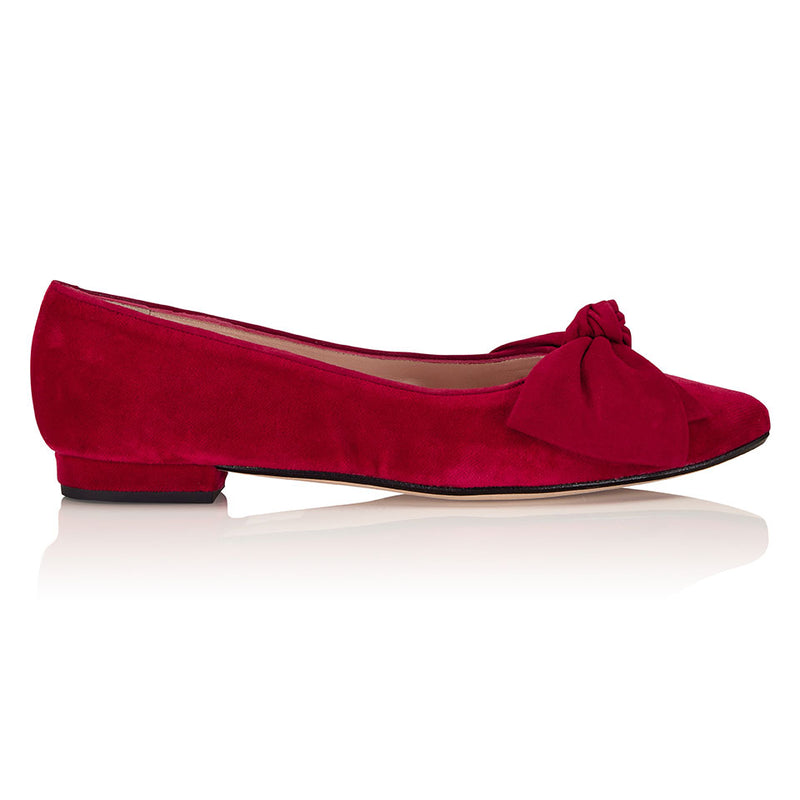 Flat Bow Shoe - Velvet Red
