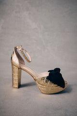 Oversized Bow Platform - Gold Croc/Black