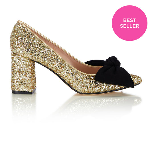 Bow Pump Heel - Gold Glitter