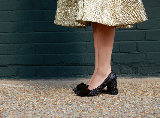 Bow Pump Heel - Black Glitter