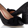 Bow Pump Heel - Black Glitter