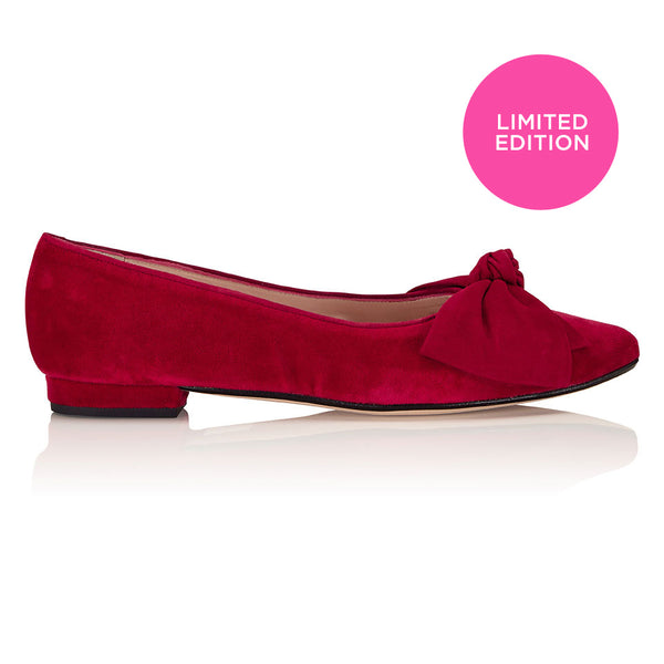 Flat Bow Shoe - Velvet Red