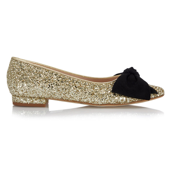 Flat Bow Shoe - Glitter Gold