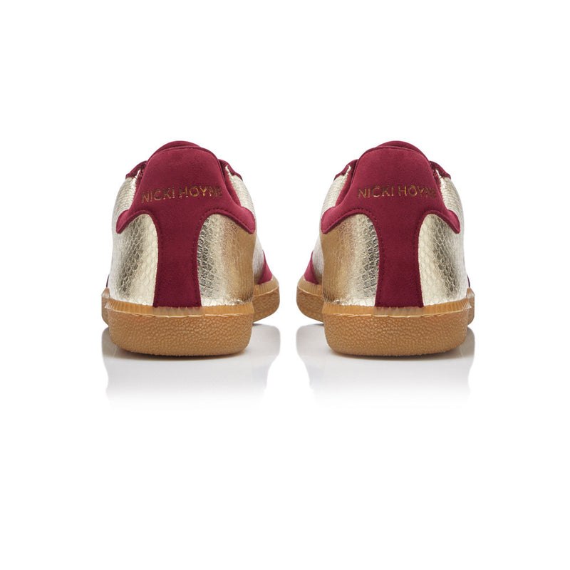 Sporty Trainer - Gold Python/Burgundy Suede