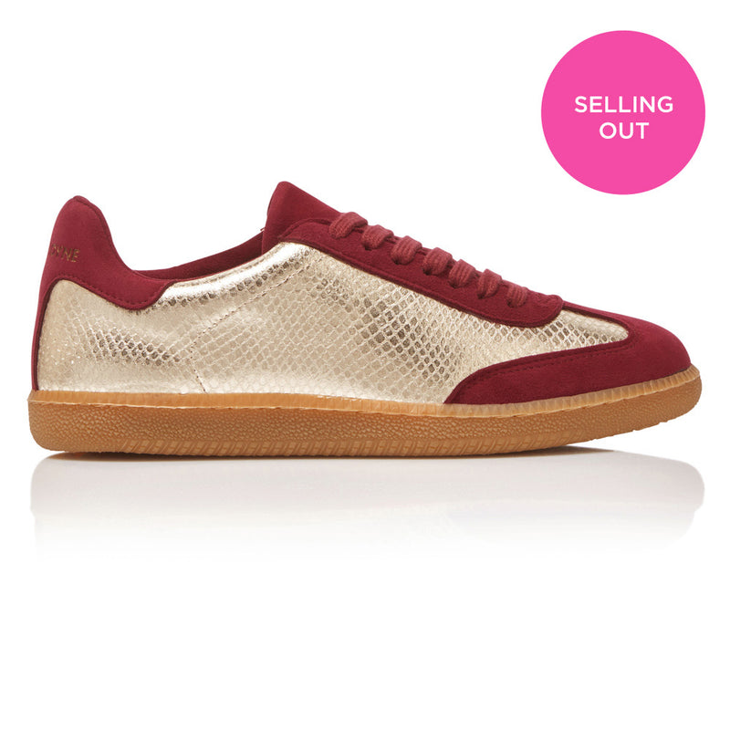 Sporty Trainer - Gold Python/Burgundy Suede