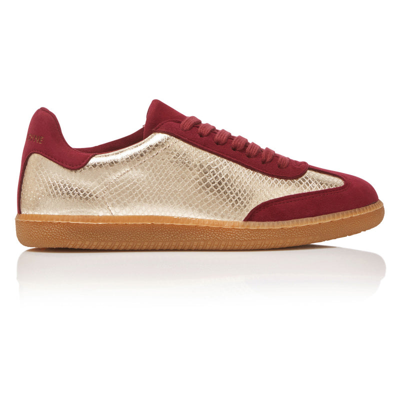 Sporty Trainer - Gold Python/Burgundy Suede