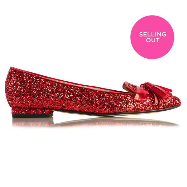 Flat Point Toe Tassel Shoe - Red Glitter