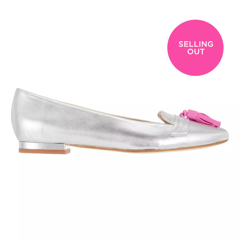 Flat Tassel Shoe - Silver & Neon Pink Tassel