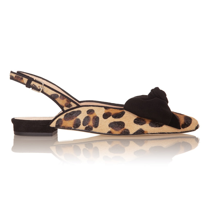 Flat Slingback Bow Shoe - Leopard Print
