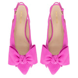 Flat Slingback Bow Shoe - Suede Pink