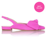 Bow Flat Slingback Shoe - Suede Pink