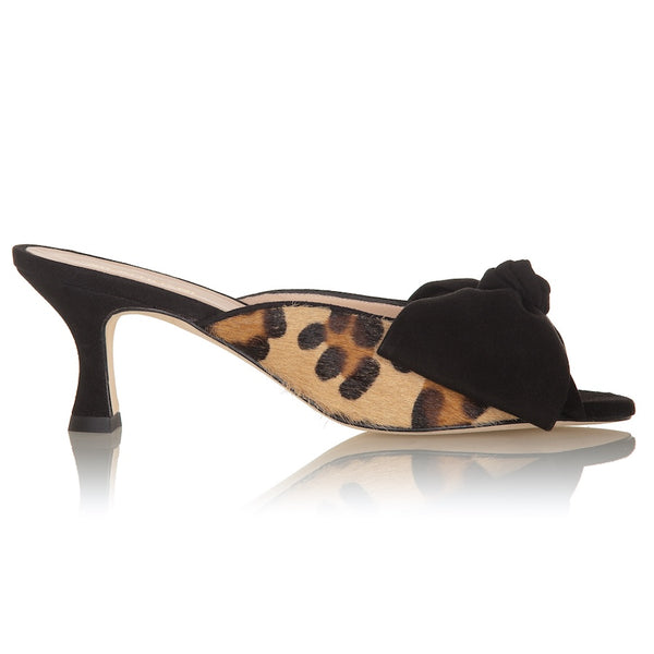 Bow Peep Toe Kitten Heel - Leopard Print
