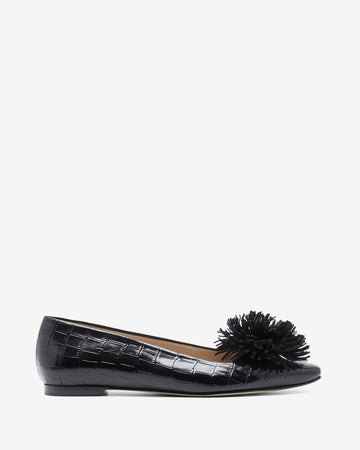 Pom Pom Flat - Black Croc