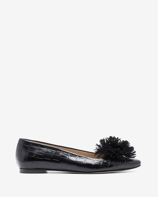 Pom Pom Flat - Black Croc