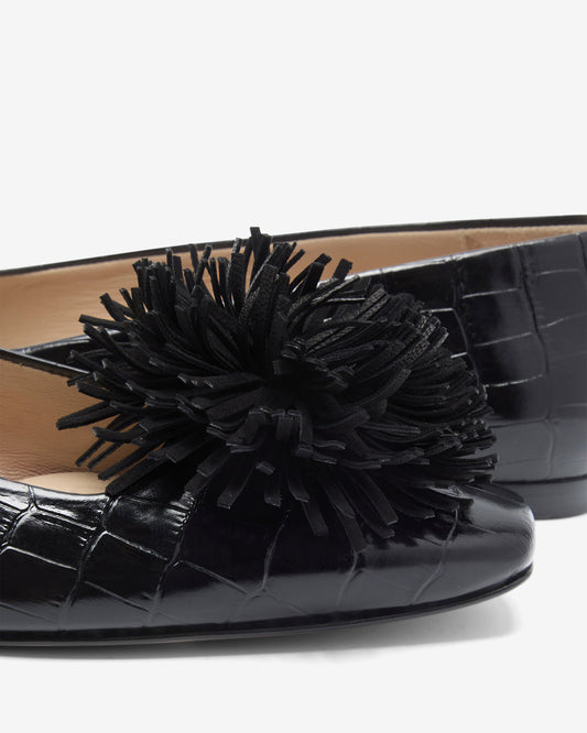 Pom Pom Flat - Black Croc
