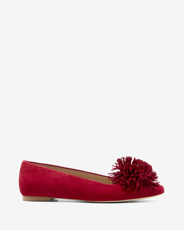 Pom Pom Flat - Red Suede
