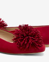 Pom Pom Flat - Red Suede