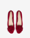 Pom Pom Flat - Red Suede