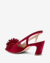 Pom Pom Slingback Kitten - Red Suede