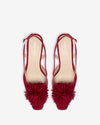 Pom Pom Slingback Kitten - Red Suede