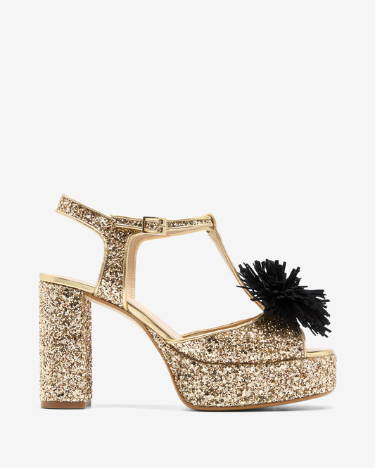 Pom Pom Platform - Gold Glitter/Black