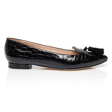 Tassel Flat - Patent Black Croc
