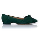 Bow Flat Shoe - Forest Green Suede