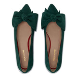 Bow Flat Shoe - Forest Green Suede