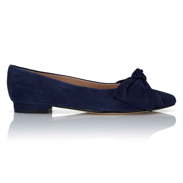 Flat Bow Shoe - Navy Suede