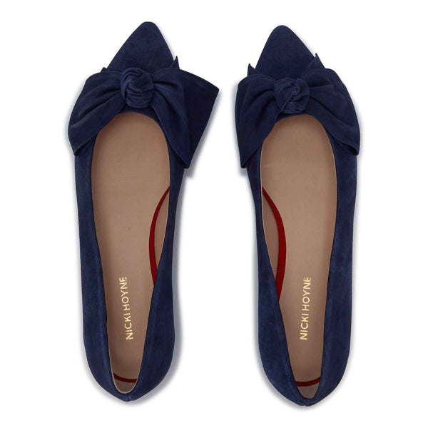 Flat Bow Shoe - Navy Suede