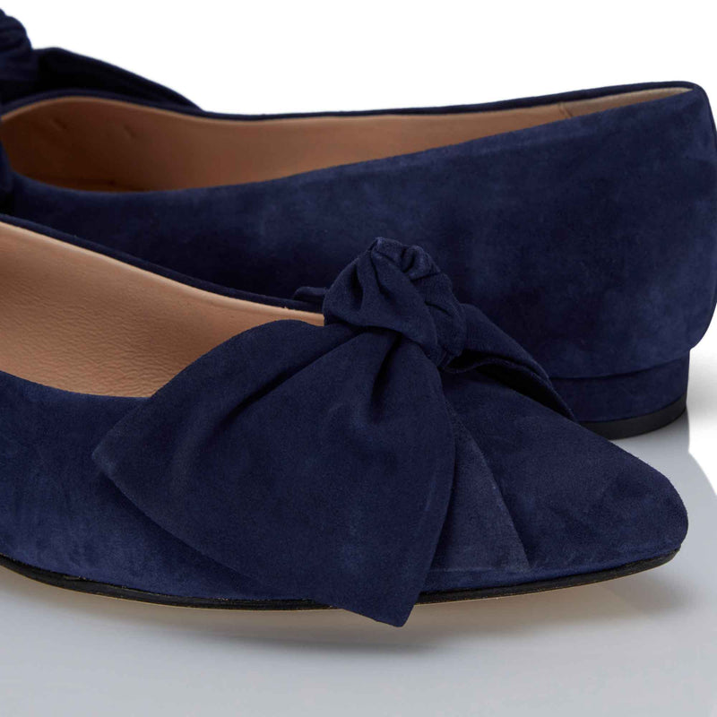 Bow Flat Shoe - Navy Suede