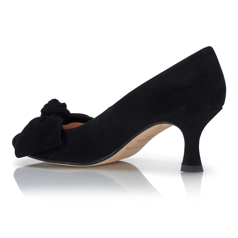 Bow Kitten Heel - Black Suede