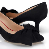 Bow Kitten Heel - Black Suede