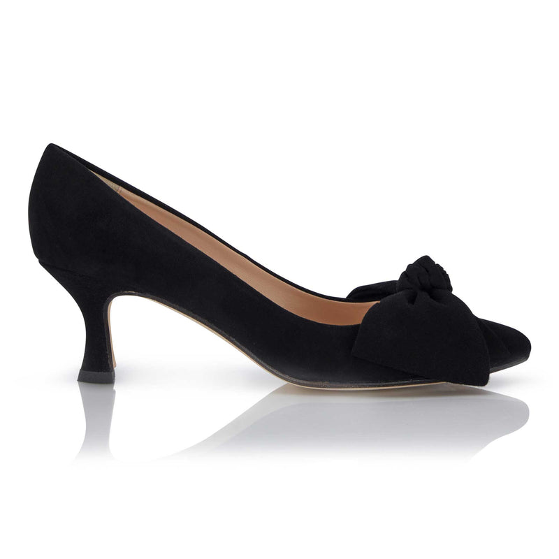 Bow Kitten Heel - Black Suede