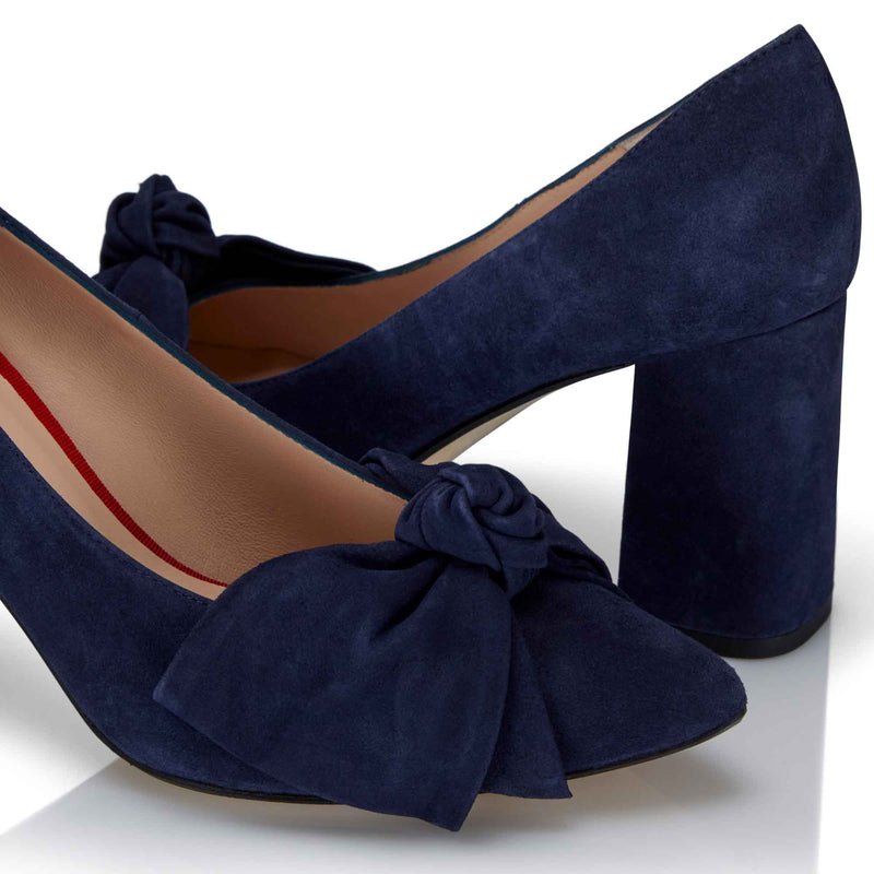 Bow Pump - Navy Suede