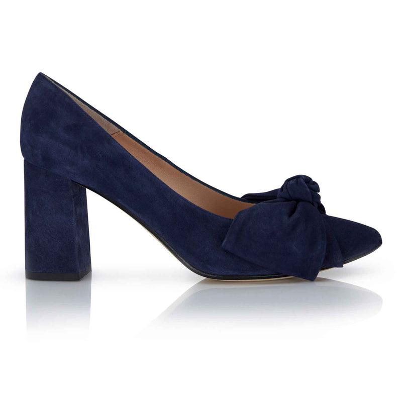 Bow Pump - Navy Suede