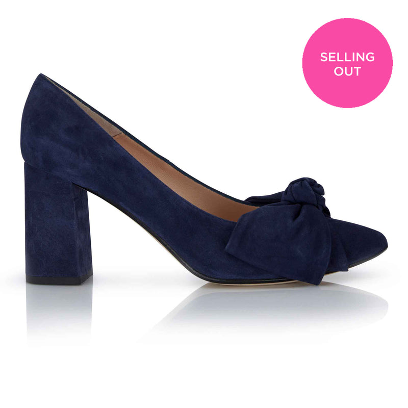 Bow Pump - Navy Suede