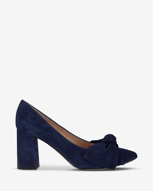 Bow Pump Heel - Navy Suede