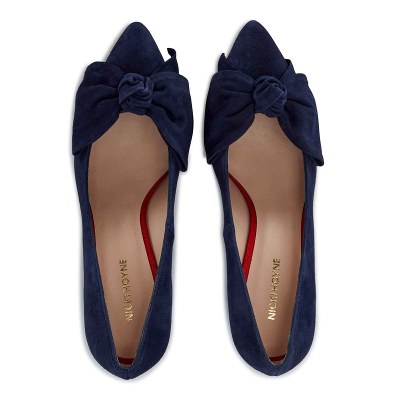 Bow Pump - Navy Suede