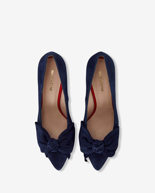 Bow Pump Heel - Navy Suede