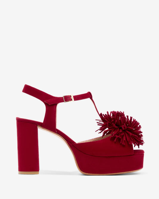 Pom Pom Platform - Red Suede