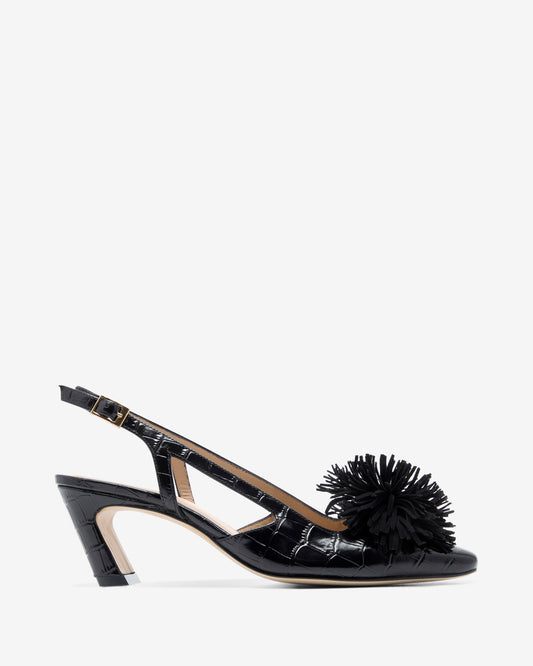 Pom Pom Slingback Kitten - Black Croc
