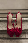 Pom Pom Slingback Kitten - Red Suede