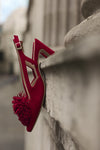 Pom Pom Slingback Kitten - Red Suede