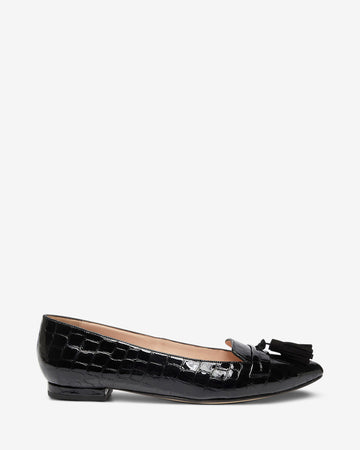 Tassel Flat - Patent Black Croc