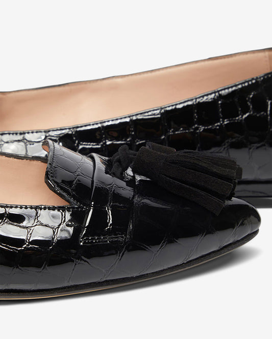 Tassel Flat - Patent Black Croc