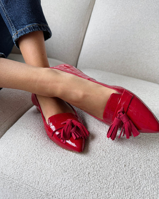 Tassel Flat - Patent Red Croc