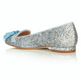 Flat Point Toe Tassel Shoe - Silver Glitter Blue Tassel