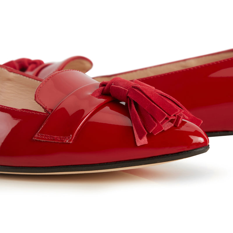 Flat Point Toe Tassel Shoe - Patent Red
